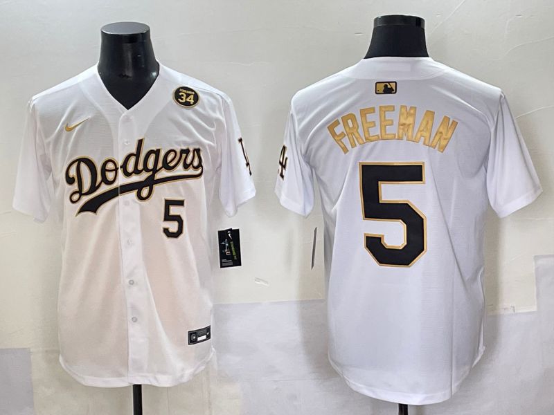 Men 2025 Los Angeles Dodgers 5 Freeman White Gold Nike MLB Jersey style 6275